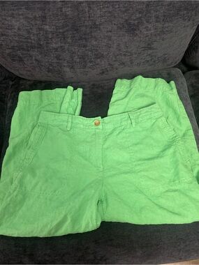 100% Linen J. Jill Kelly Light Green Wide leg pants. Size Medium Petite Preppy.